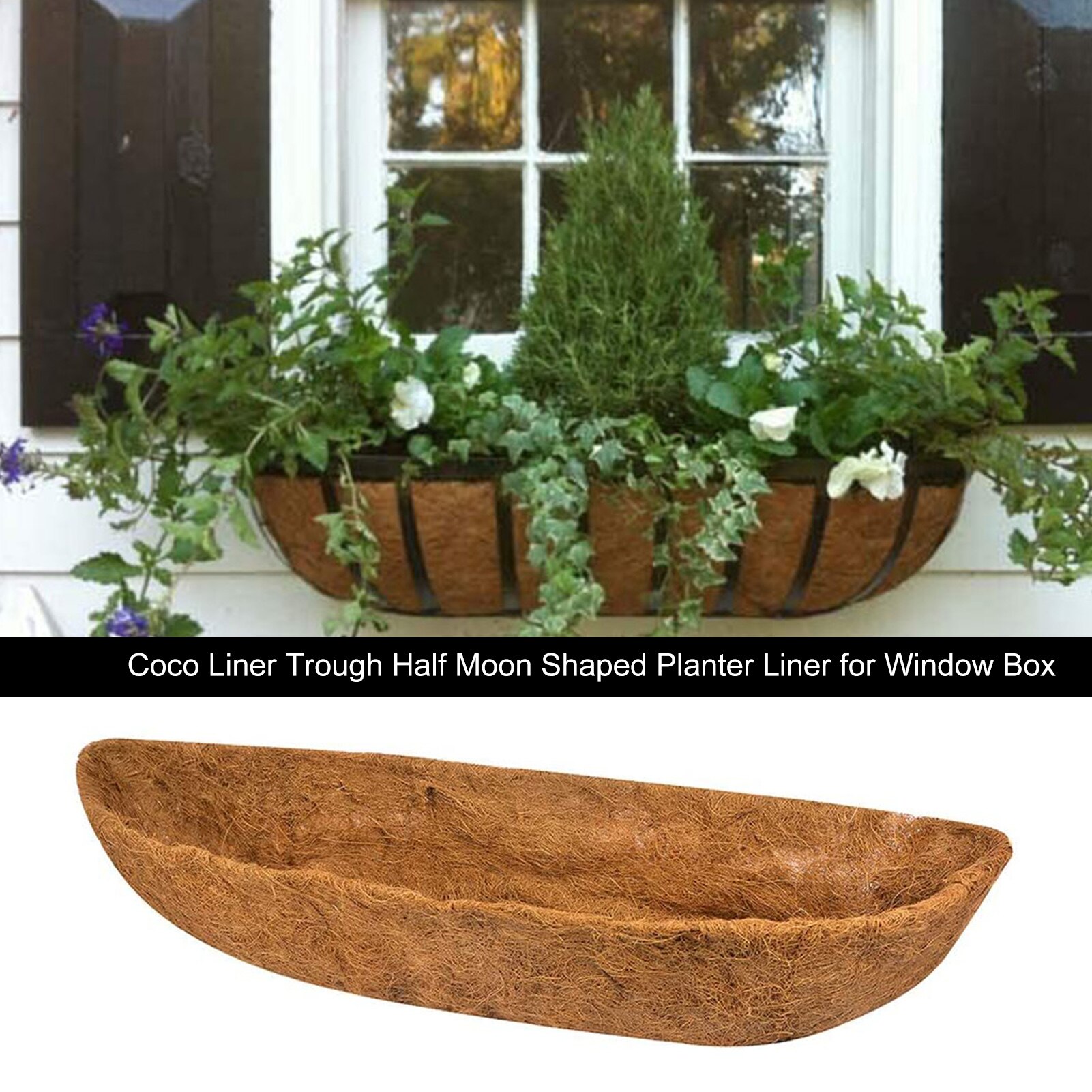 4 Sizes Coco Liner Trough Half Moon Shaped Planter Liner for Window Box