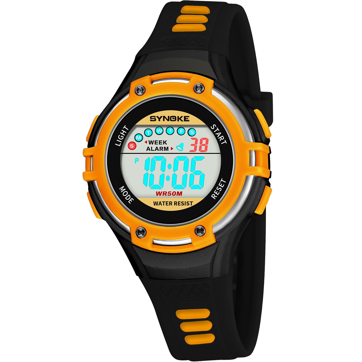 SYNOKE Jongens Horloges Kids Digitale Horloge Waterdicht multifunctionele Chronograaf Nachtlampje Wekker kinderen Cadeau: Orange Watch
