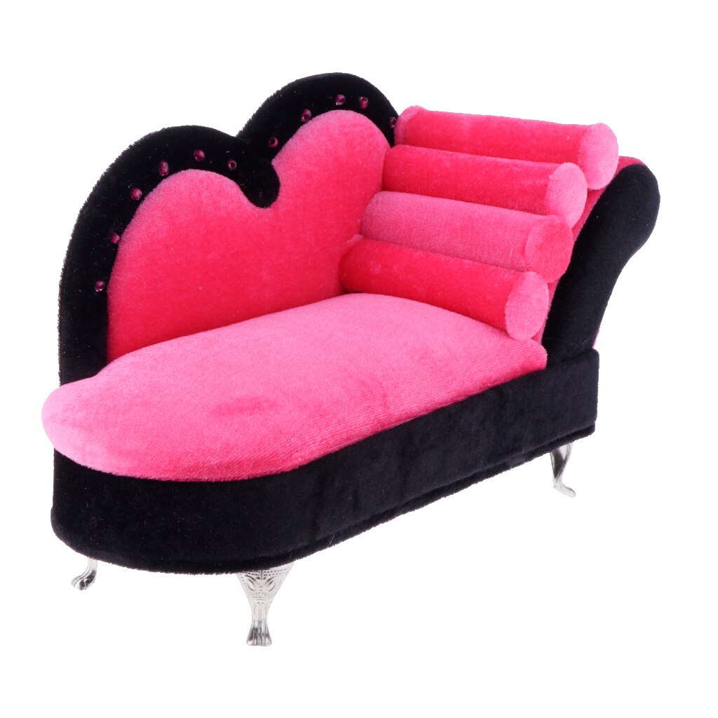 1/6 Scale Dolls House Miniature Chaise Lounge Recliner Long Sofa Furniture Model Decor Pink+Black