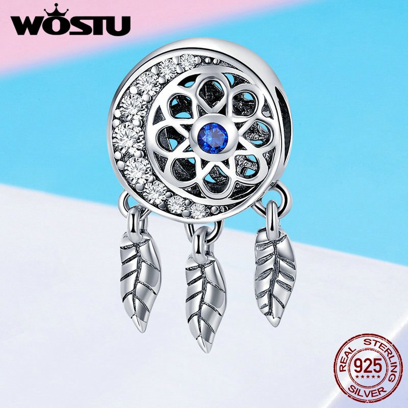 WOSTU 925 Sterling Silver Dream Catcher DreamCatcher Moon Lucky Charm fit Original Brand DIY Bead Bracelet Jewelry CQC718