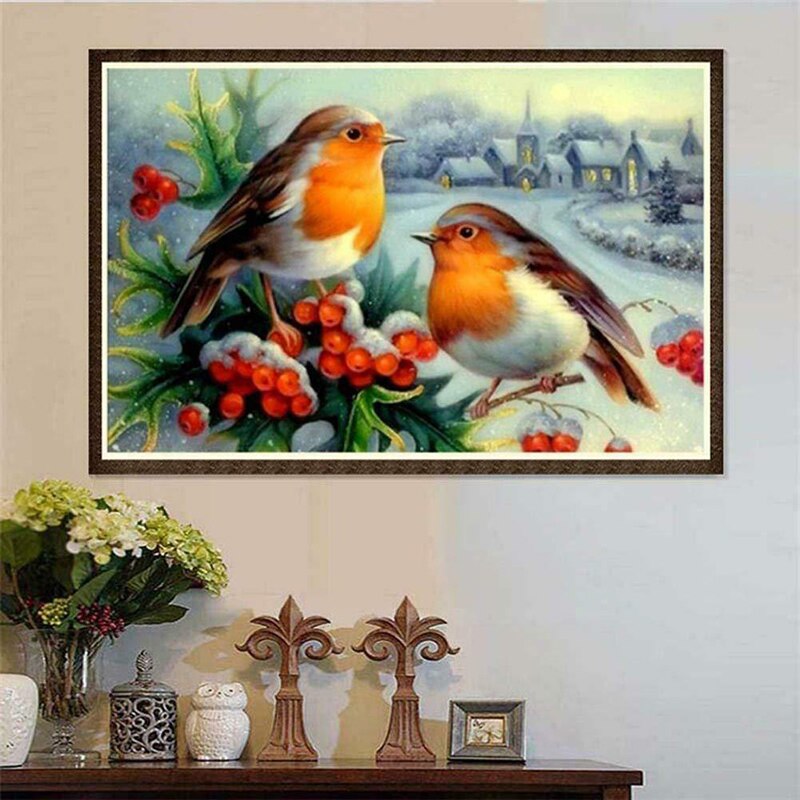 5D DIY Partial Drill Round Diamond Painting Couple Bird Animal Rhinestone Embroidery Canvas Cross Stitch Kit Home Decor