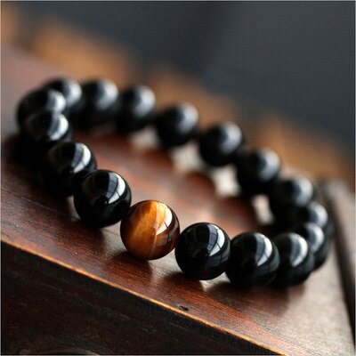 10 mm Naturstein Perlen Obsidian Armbinde handgefertigt Antiken Lava Buddha Braclet Für Männliche Armbinde Yoga Schmuck Homme