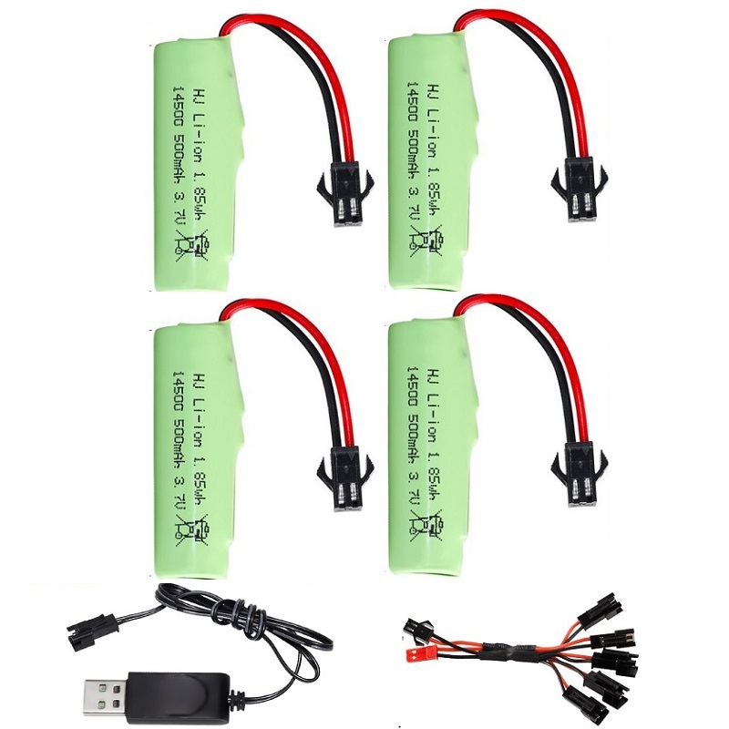 Batería de iones de litio con enchufe SM, 3,7 V, 500mAh, cargador de 14500/3,7 V para coche volquete acrobático R/C/4WD Twist-Desert Cars R/C, coches de escalada: Morado