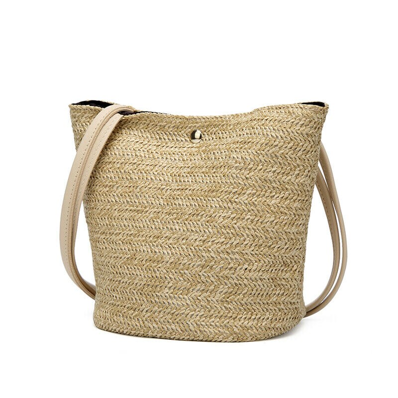 Sac à main tissé en paille pour femmes, sac bohème en rotin avec osier, sac à bandoulière de plage, , décontracté: WHITE