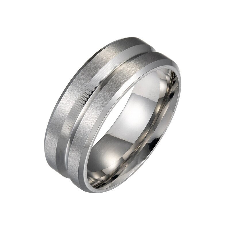 Black ring men stainless steel wedding rings simple heterosexual ring casual men: 6 / Silver