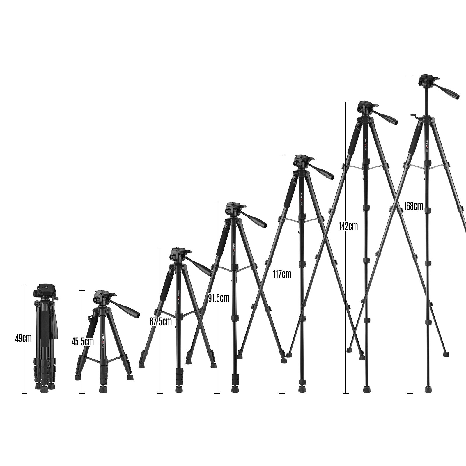 KINGJOY Height Adjustable Aluminum Tripod Stand 2~5KG Payload 5-section 168cm/66.14-inch with Universal 1/4 Interface