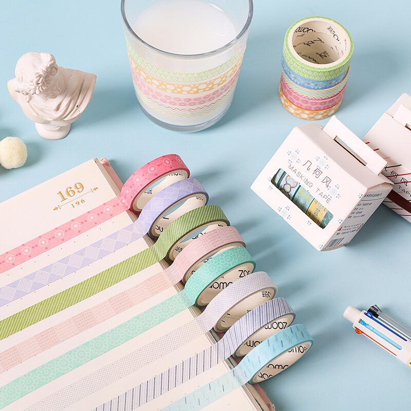 Juego de cinta Washi Tape de papel de Color básico de 5 uds., tira de encaje de 10mm, cinta adhesiva negra y gris, pegatinas de decoración F634
