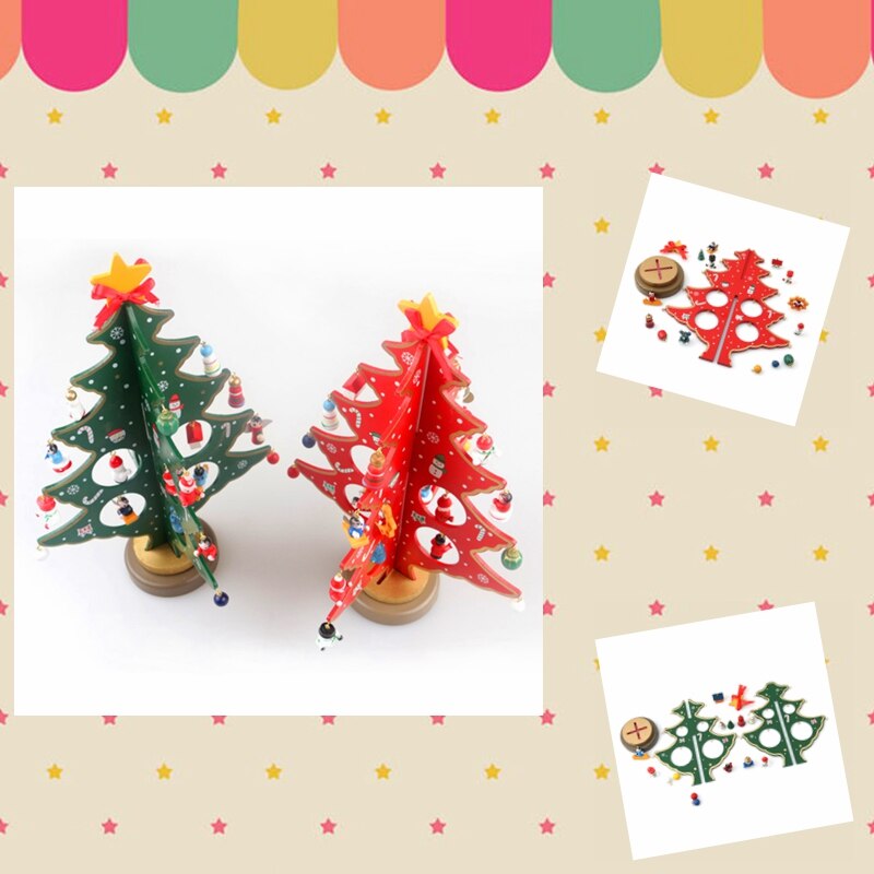 3 Stuks Van Hout Kerstboom Kinderen Handgemaakte Diy Stereo Kerstboom Scène Layout Metalen Ster Decoraties Ornamenten