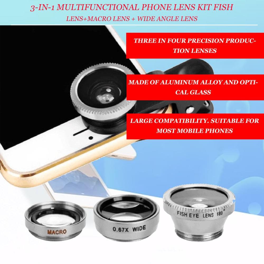 3-In-1 Multifunctionele Telefoon Lens Kit Fish Lens + Macro Lens + Groothoek Lens Transformeren Telefoon in Professionele Camera