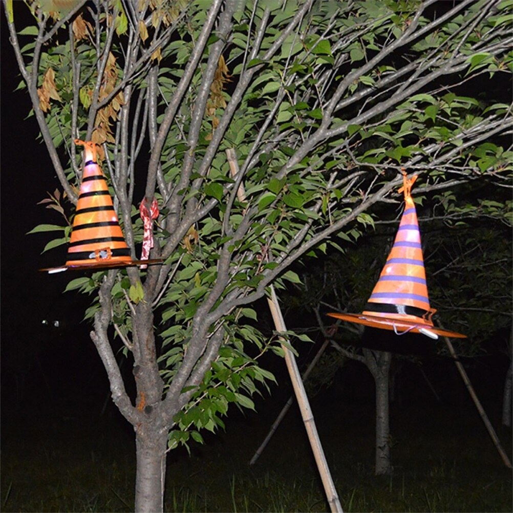 2 stuks halloween heksenhoeden met led-licht, gloeiende heksenmutsen, hangende halloween decoratie, heksenhoeden voor volwassenen en kinderen.