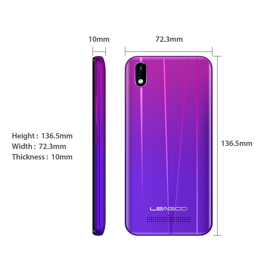LEAGOO Z10 Android Mobile Phone 5.0" 18:9 Full Screen 1GB RAM 8GB ROM MT6580 Quad Core 2000mAh 5MP Camera Dual SIM 3G Smartphone