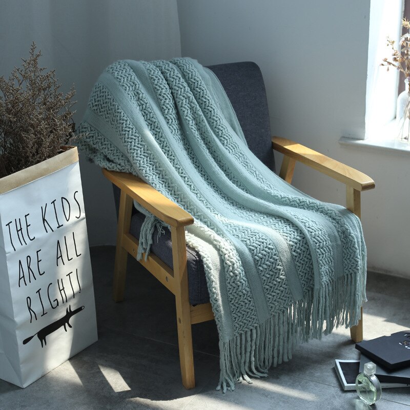 Sofa Werfen Faden Gestrickt Decke Bettdecke auf sterben Bett Sofa Gelb Plaid Streifen Reise TV Nickerchen Decken Sanft Heimat Dekor wandteppich: Silber- grau A