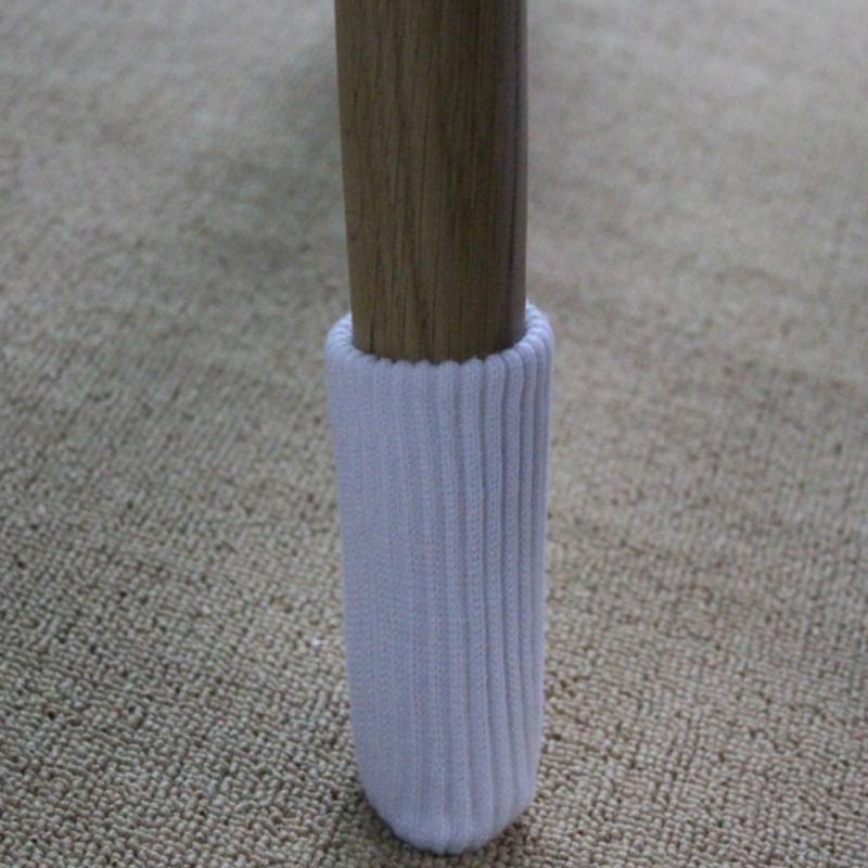 4 stk stol ben sokker fødder ærme borddækning skridsikker strikning uld gulvbeskyttelse møbelbeskytter tykkere dækbord: Hvid