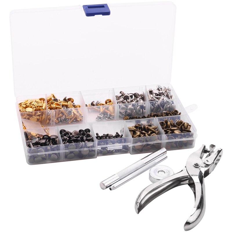 300 Stuks Klinknagels voor Leer,6mm Dubbele Dop Klinknagel,Handgemaakte Holle Klinknagels,Dubbele Cap Klinknagels Buisvormige,Leren Klinknagels voor Doe-Het-Zelf Handwerk,Reparatie,Handgemaakt