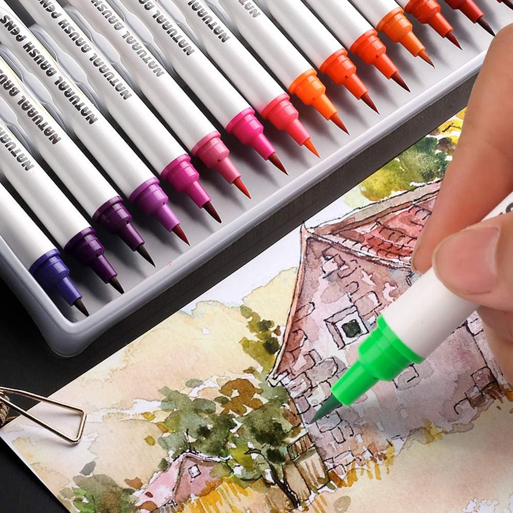 Akvarel sæt penselpenne 48 farver akvarel markører fleksible ægte pensel tips maling penne til kunstnere begyndere voksne børn