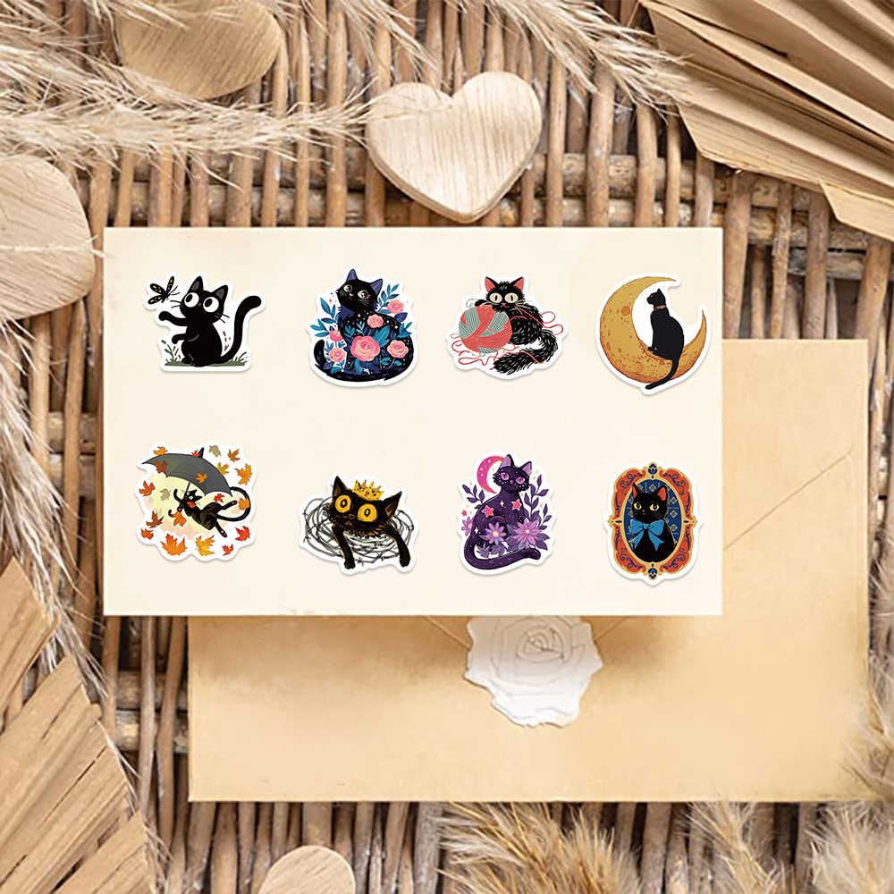 10/30/50 Stuks Schattige Kunst Zwarte Kat Cartoon Graffiti Stickers Esthetische Diy Gitaar Bagage Telefoon Koffer Leuke Sticker Voor Kid Cadeau