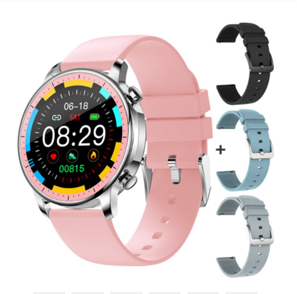 V23 pro damen-smartwatches mit temperaturanzeige und full-touch-fitness-tracker;  ip67 wasserdichte herren-smartwatches mit blutdruckmessung: Rosa mit 3 trägern