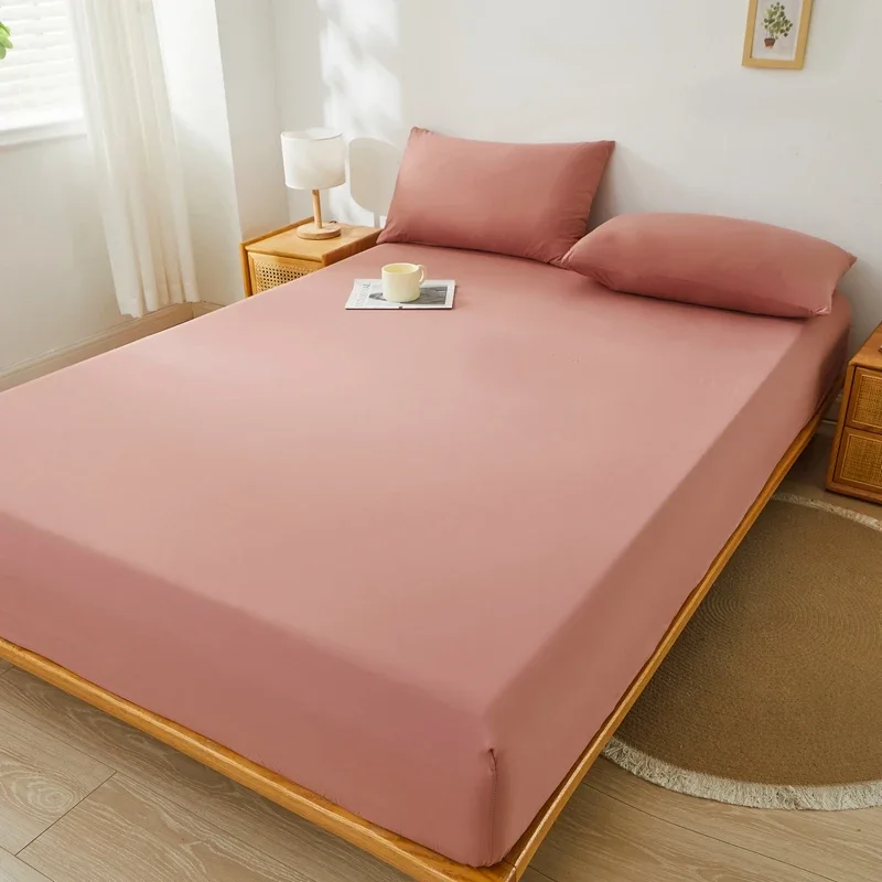Brushed Mattress Cover Double/Queen Size Solid Color Fitted Sheet For Double Bed Anti-Mite 침대커버 200X220cm 매트리스커버 (No Pillowcase): See below for size descriptions / Red