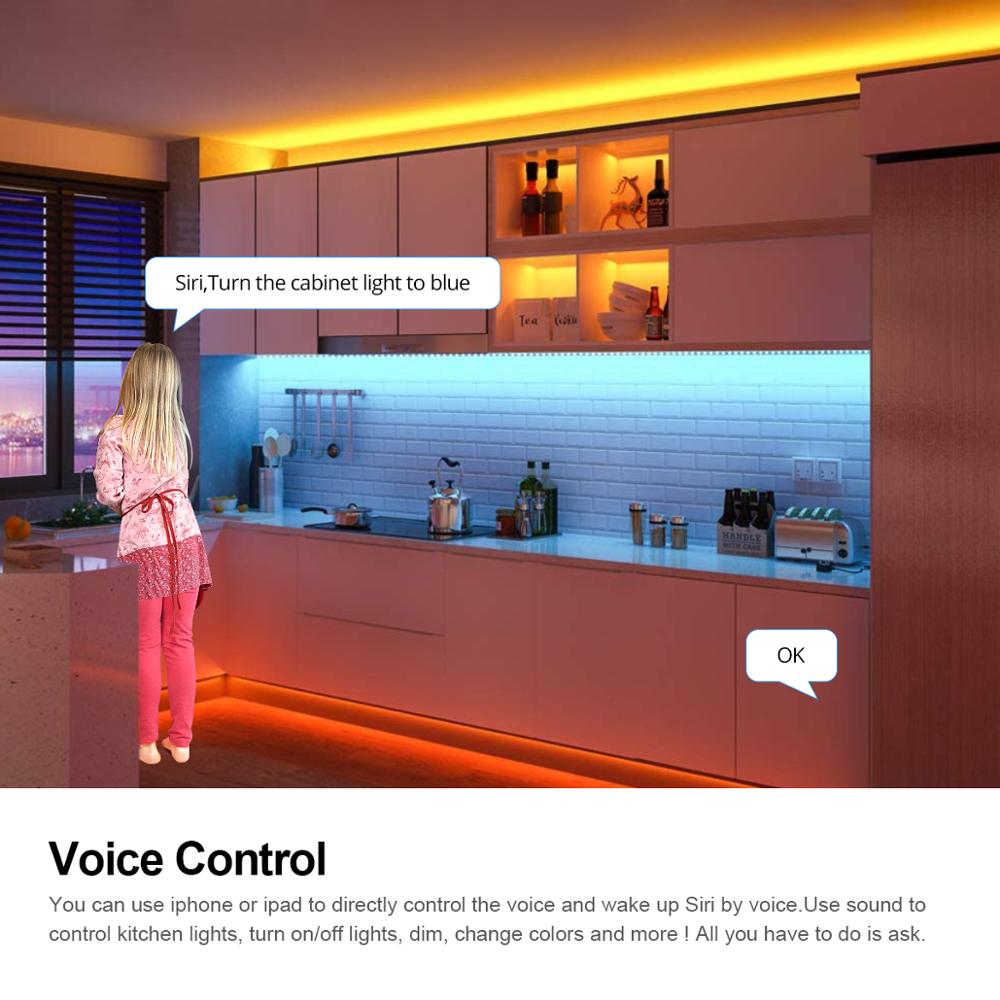 Homekit-tira de luces LED con Control remoto por voz para el hogar, lámpara inteligente con WiFi de 2,4G, regulable, funciona con Apple Homekit, Alexa y Google Home
