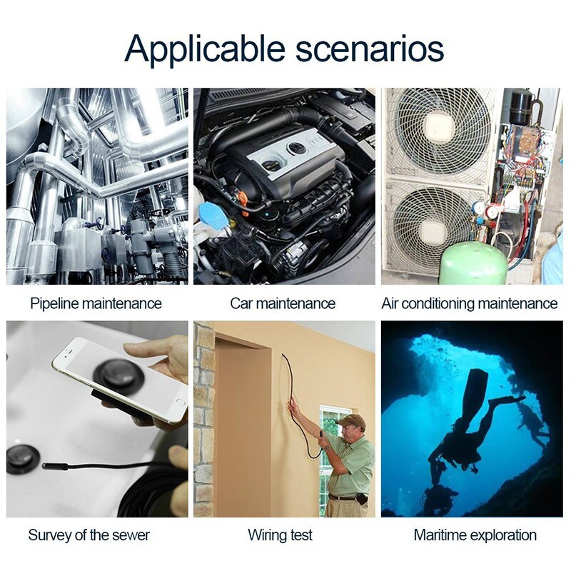 WIFI Endoscope Camera HD 1200P 1-10M Soft Wire IP68 Waterproof Snake Tube Inspection Android ios Wireless Borescope Camera