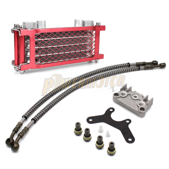 Kit de refroidissement d&#39;huile de moto, refroidisseur d&#39;huile pour 50cc 70cc 90cc 110cc 125cc 140cc Dirt Pit Bike DAX Pocket Bike: Red 125-140cc