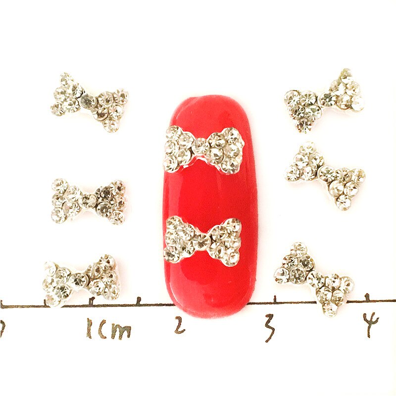 10 st nagel diamant berlocker rosett strass nailart tillbehör glänsande pärla kristall smycken rosett söta tillbehör gör-det-själv blandade dekorer