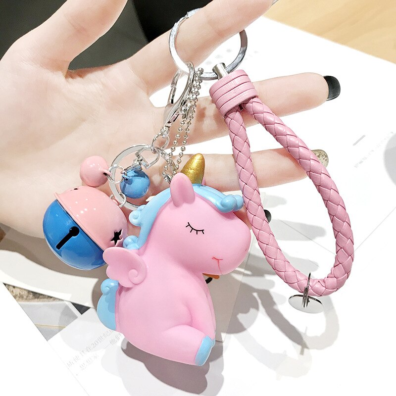 hiver coloré ceinture corde pompon lapin fourrure boule licorne avec cloches moelleux lapin porte-clés femmes sac pendentif voiture porte-clés: Rope3