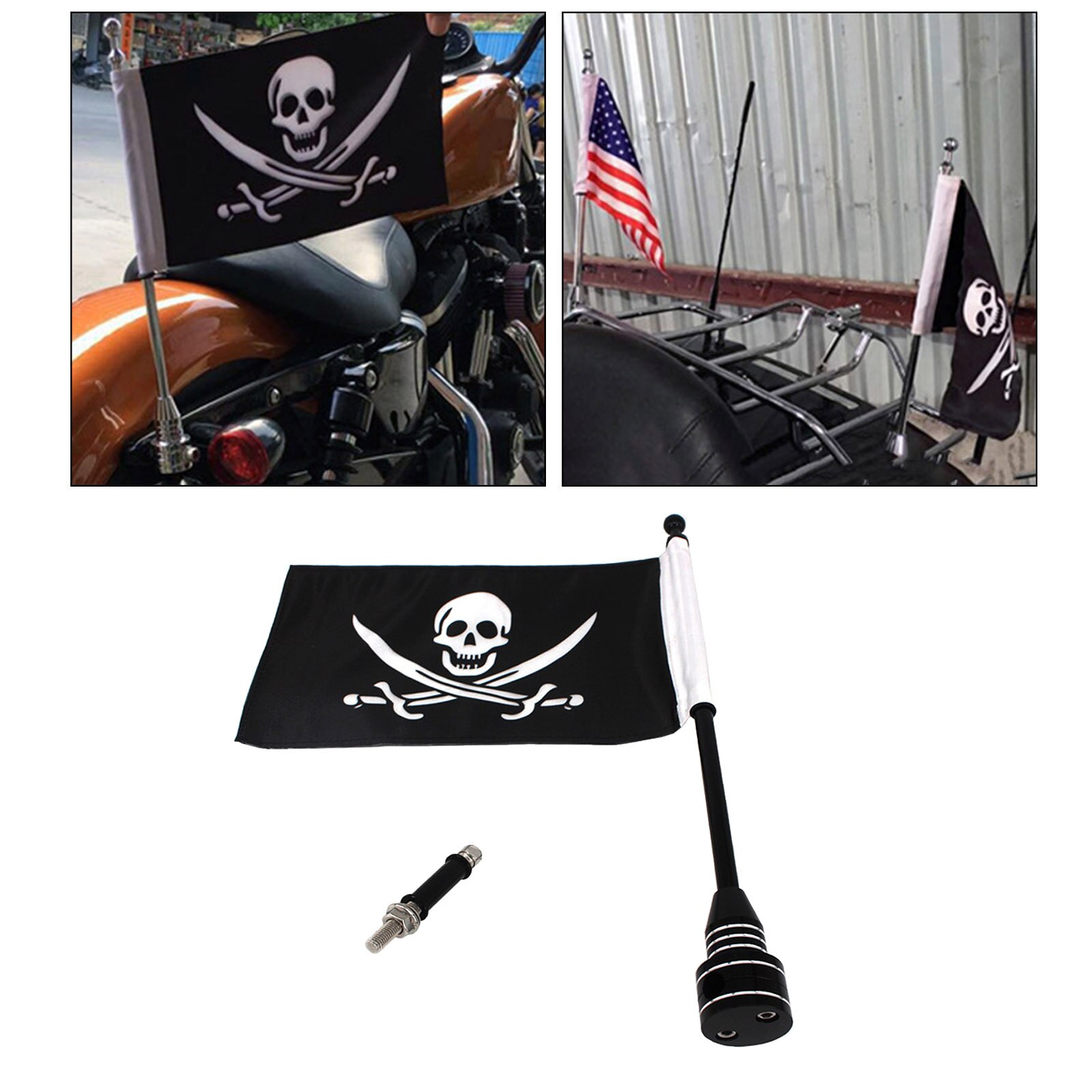 Motorcycle Rear Side Mount Antique Vertical Flag Pole Flagpole Mount Fit for Harley Pour 1200/ 883 97-13: Black