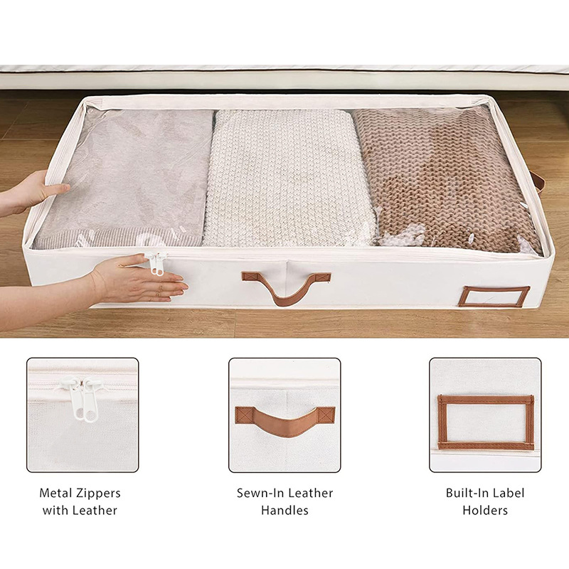 4 Pack Foldable Underbed Storage Box for Clothes Under Bed Clothes Organizer With Sturdy Structure and Ultra Thick Fabric