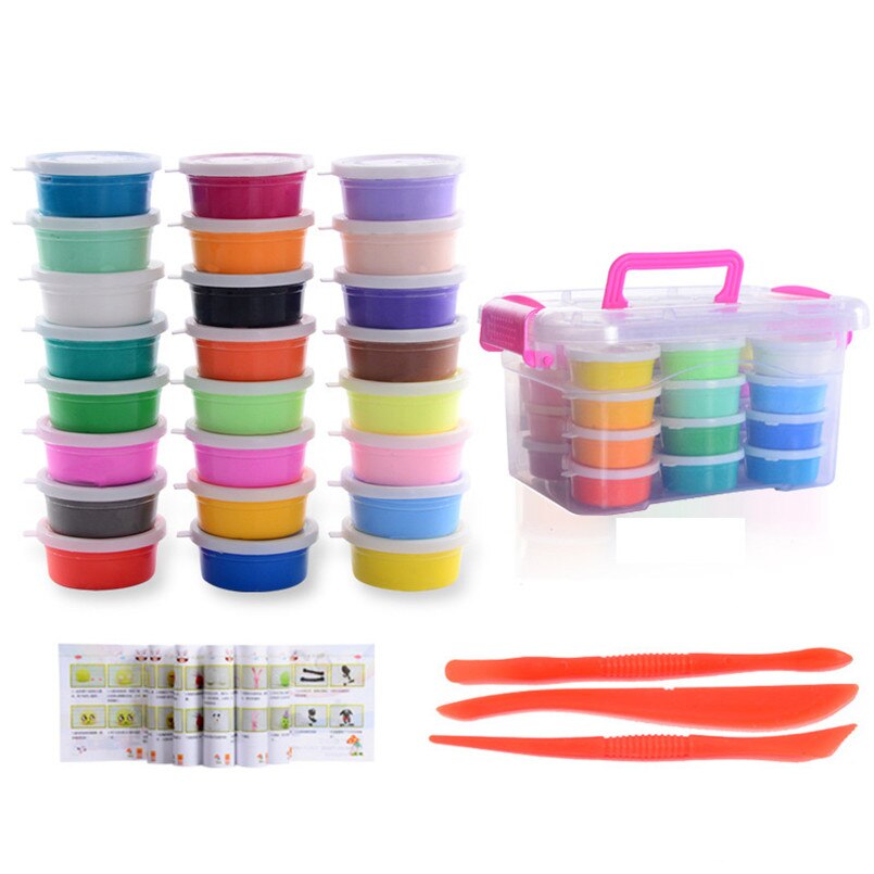 12/24/36 colori FAI DA TE Soffici Slime Morbida Argilla Aria Secca Plastiline Set Giocattoli Per I Bambini Ai Polimeri di Luce argilla Plastilina Con Gli Strumenti Del Capretto: 24 color storage box