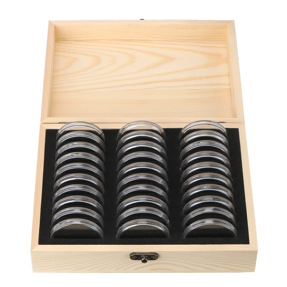 HILIFE Coin Storage Box With Adjustment Pad 20/30/50/100PCS Adjustable Wooden Commemorative Coin Collection Case Holder Capsules