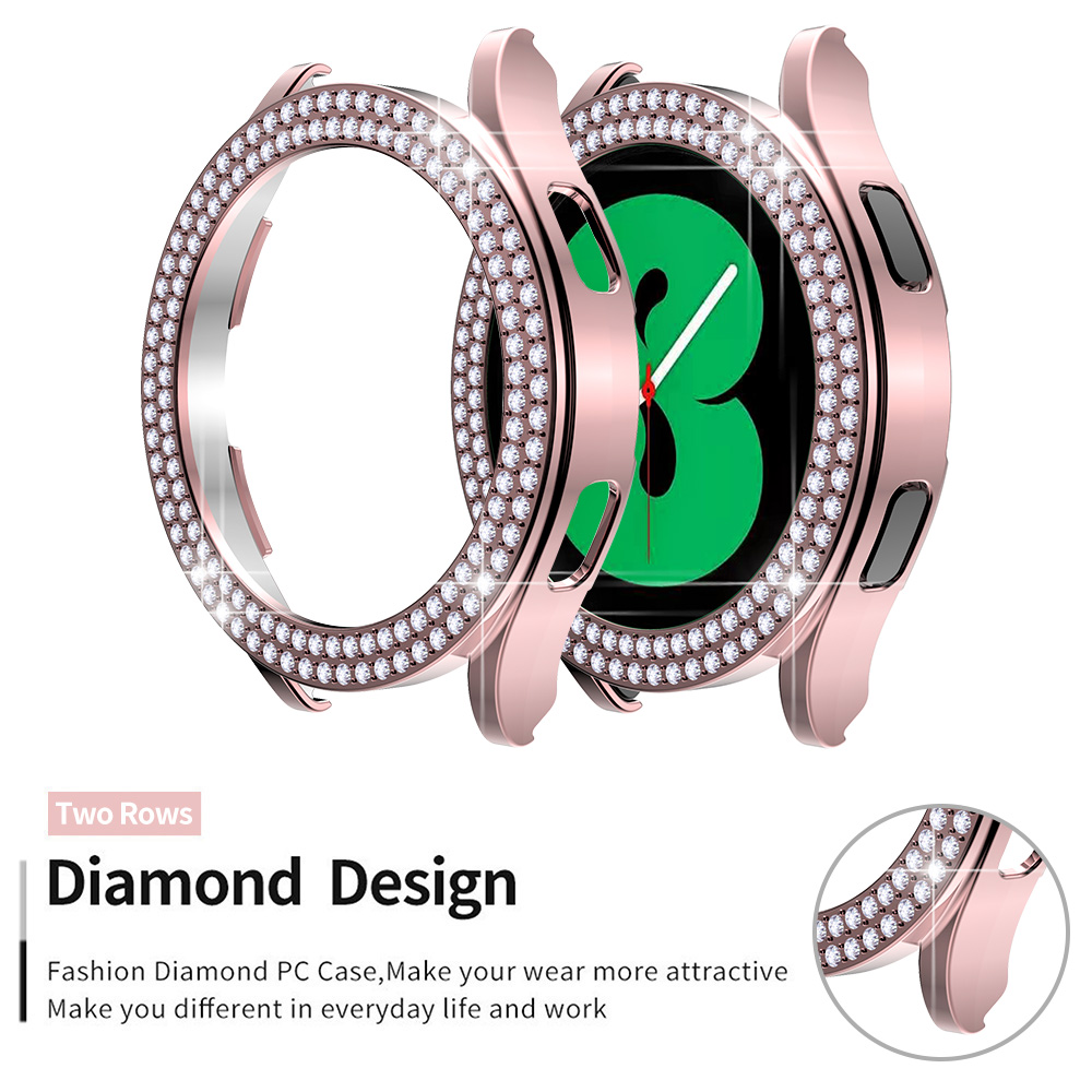 Two Rows Diamond Protector Case for Samsung Galaxy Watch 4 40mm 44mm Cover Active 2 Women PC Bumper Lightweight Frame