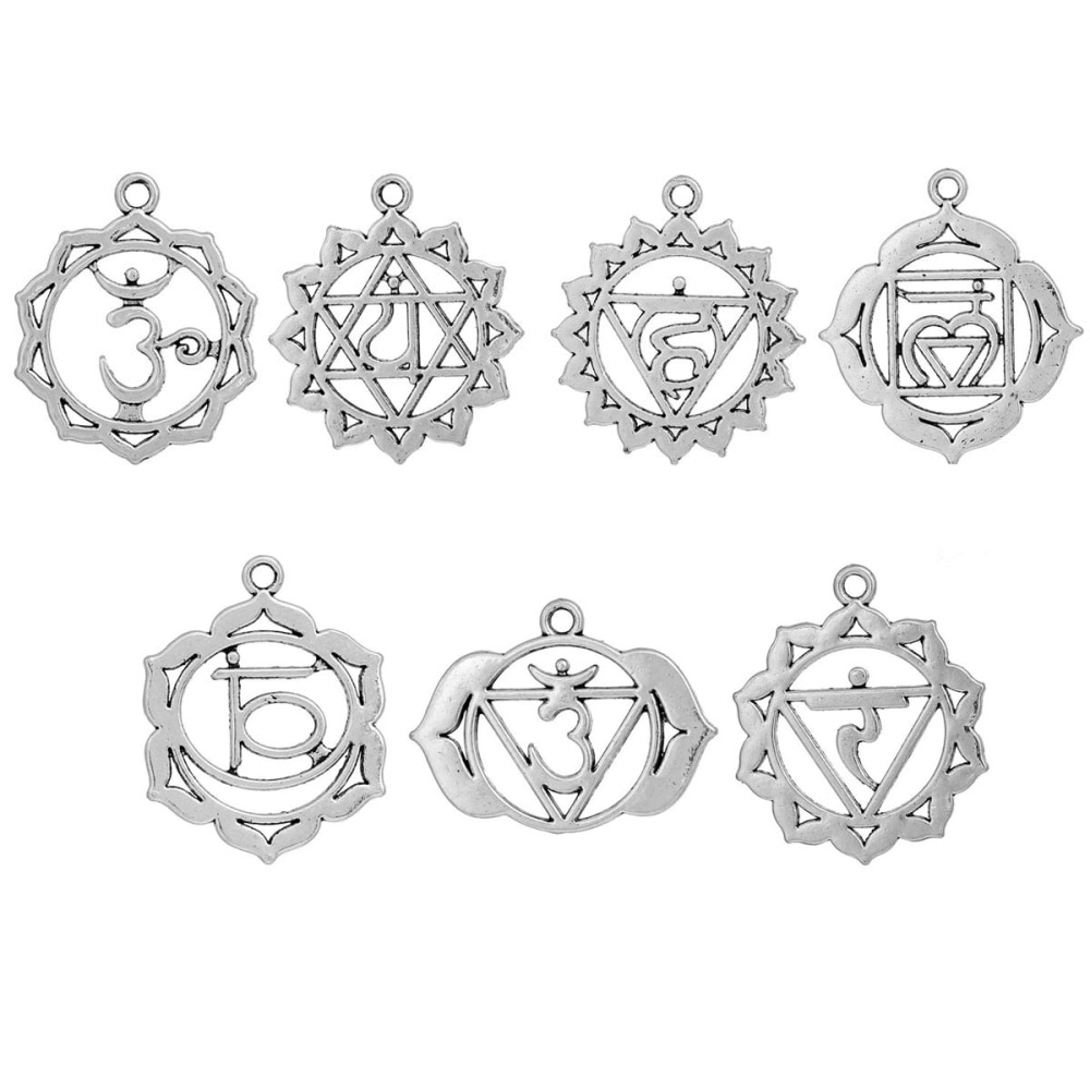 DoreenBeads Chakra Anhänger Mixed Silber Farbe Hohl 3,7 cm x 3,3 cm (1 4/8 &quot;x1 2/8&quot;) -3,2 cm x 2,6 cm (1 2/8 &quot;x1&quot;), 7 teile/satz