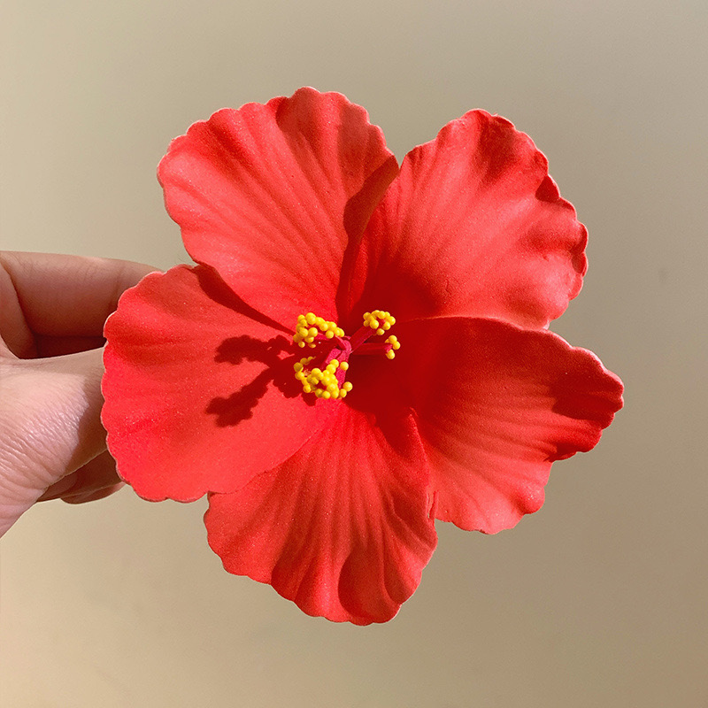 Pinza de pelo de flor hawaiana para mujeres y niñas, pinza de flequillo lateral de flor bohemia romántica, pinzas para el cabello Bb, accesorios para el cabello: Rojo