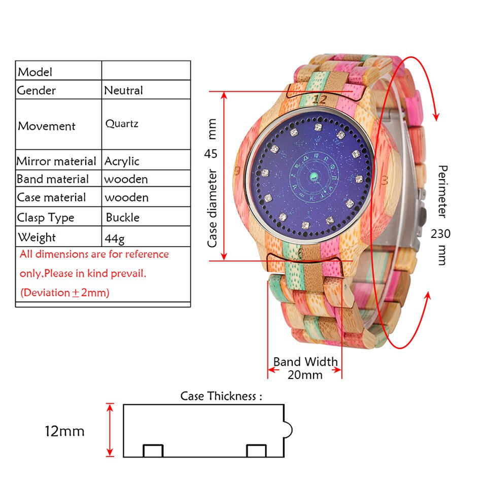 Redfire starry blue 12 constellations display led digitaal dameshorloge multi-color bamboe houten horloge dames