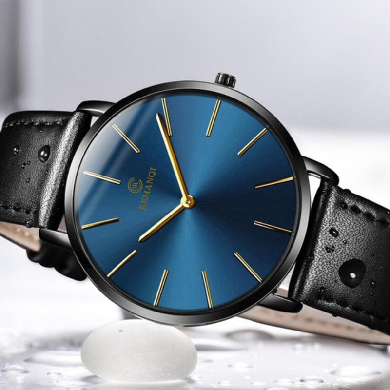 Reloj minimalista para Hombre, relojes ultrafinos a la , Reloj de negocios sencillo, Reloj de cuero, 2022: YELLOW