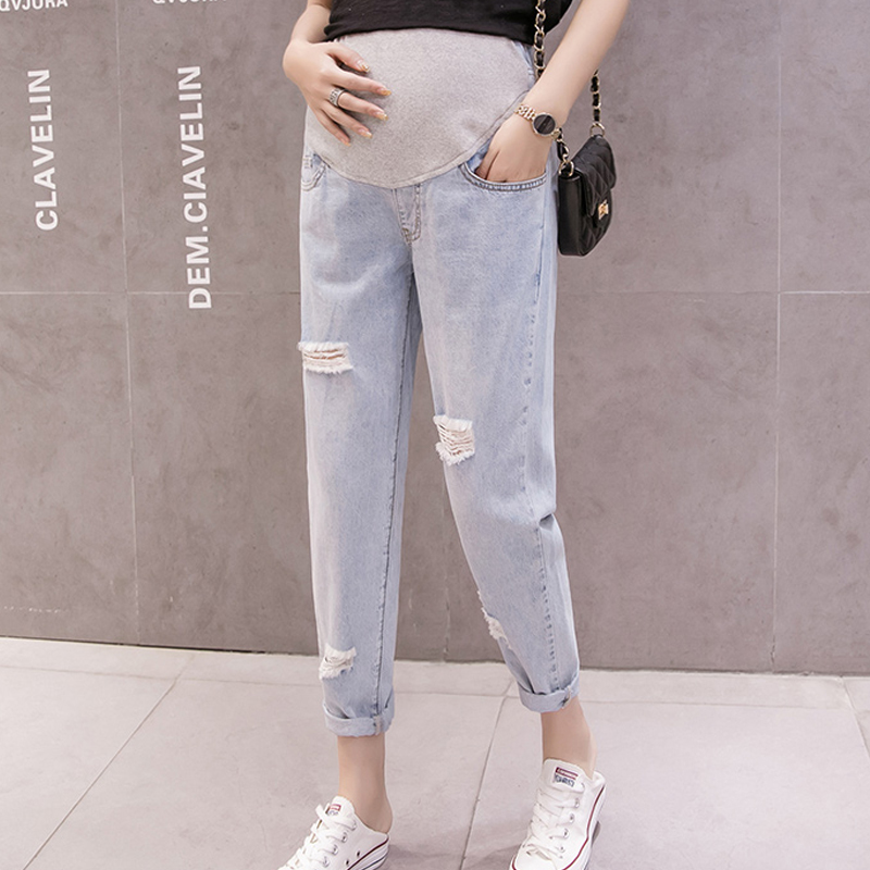 Woman Ripped Jeans Maternity Pants Trousers Nursing Prop Belly Legging pregnancy grossesse pantalon denim pregnant woman plus