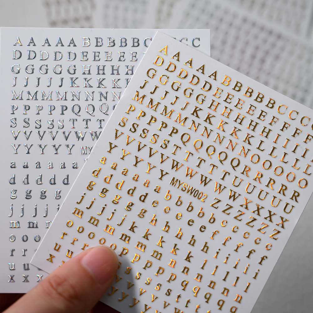 Calcomanías adhesivas con letras en inglés doradas y plateadas, pegatinas 3D metálicas con 26 alfabeto para decoración de uñas, deslizadores de manicura con letras 3D, 1 ud.