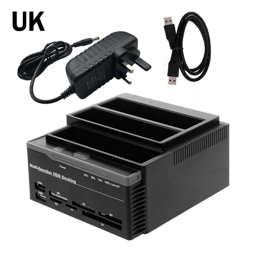 Lector de tarjetas de disco duro externo de alta velocidad, Base de acoplamiento de HDD multifuncional, USB 3,0 a SATA IDE, todo en 1, enchufe de Reino Unido/EE. UU./UE: UK Plug