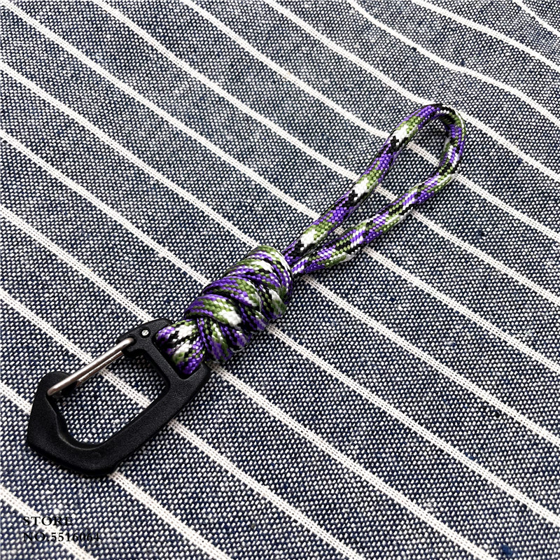 LLavero de Paracord para exteriores, cordón de nailon trenzado, cuerda de paracaídas de alta resistencia, mosquetón, llavero para mochila de teléfono: Plata / Gris