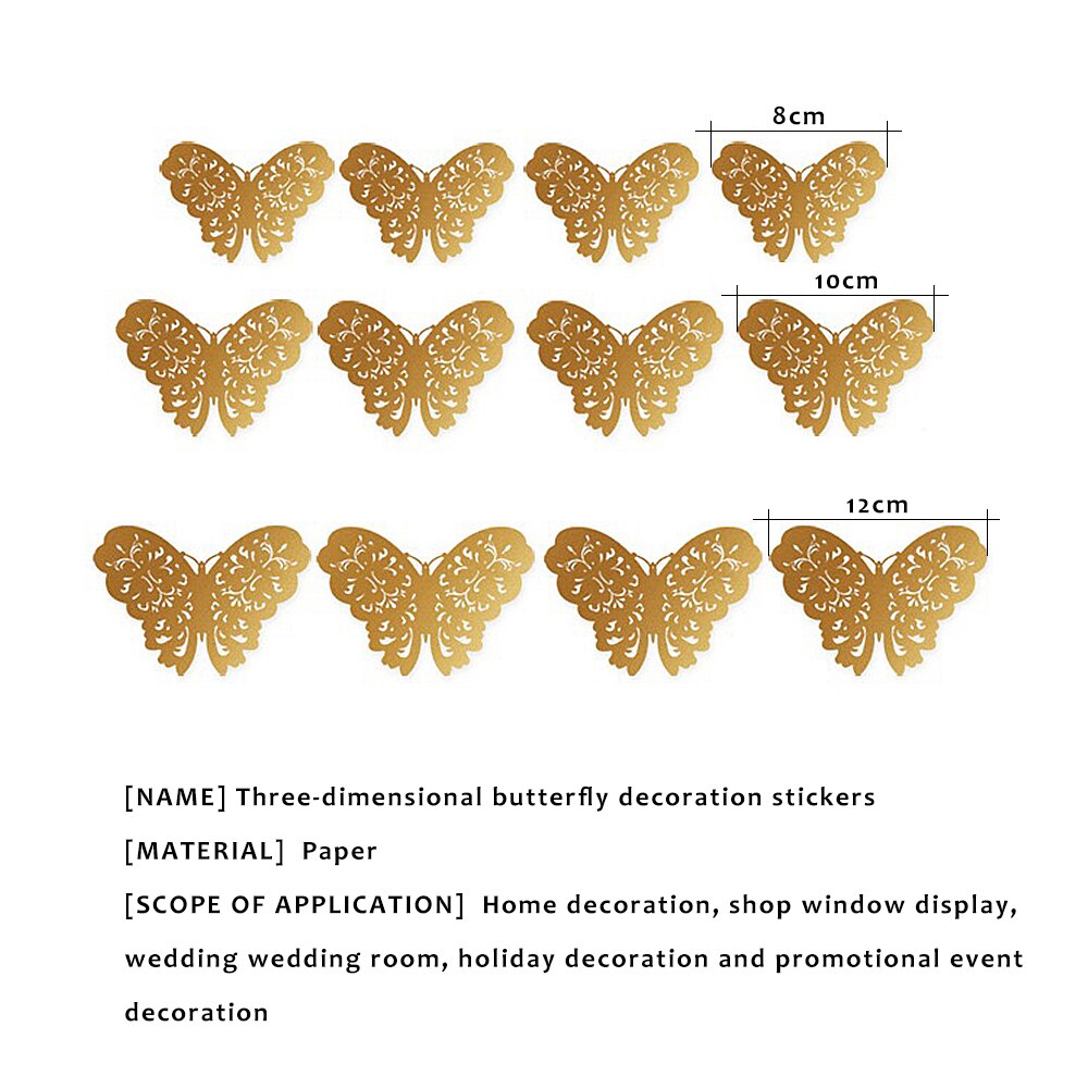12 Uds calcomanía de mariposa 3D hueca para la decoración de la boda decoración de la sala de estar decoración de hogar para ventana pegatinas de mariposas doradas y plateadas