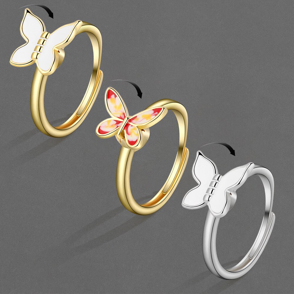 Vintage Vlinder Ringen Voor Vrouwen Draaien Fidget Spinner Ring Anti Stress Angst Ringen Vrouwelijke Sieraden Bague