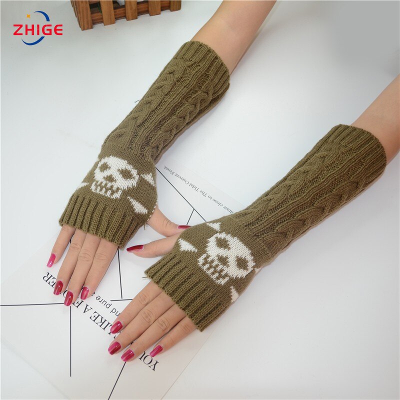 Damskie gotyckie rękawiczki z dzianiny czaszki zimowe rękawiczki męskie rozciągać ciemny Ninja fajne łokieć długość ramię grzałka hipster długie rękawiczki