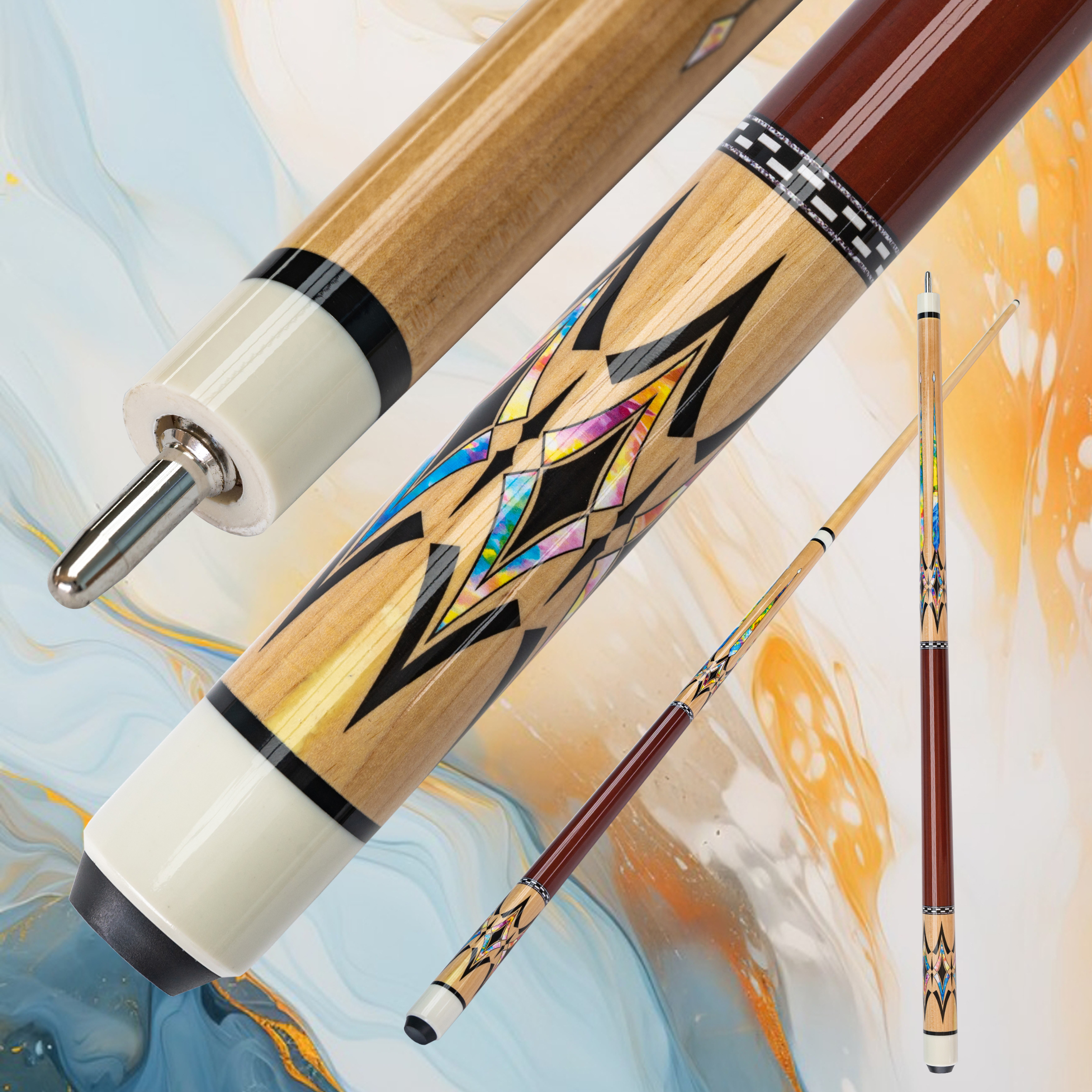 Nordamerikansk lönnmönstrad biljardkö med 13mm flerskiktade spetsar, biljardklubba för nybörjare, medelåldersspelare, 9-- bollars amerikansk biljardträning: Ljusgul