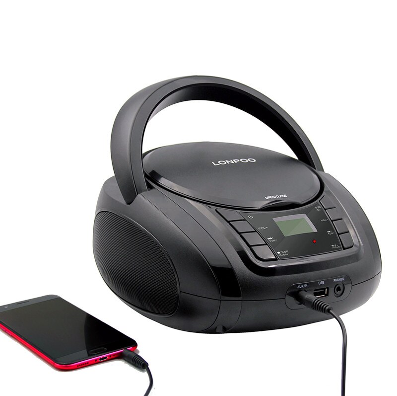 LONPOO CD-Spieler Bluetooth Boombox Tragbare CD-Spieler USB FM Radio AUX Kopfhörer Stereo Boombox Lautsprecher Boombox