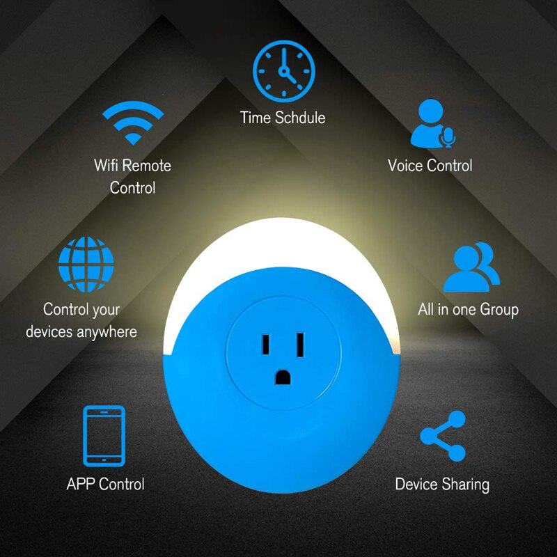 Smart Plug Outlet Switch WiFi Socket RGB LED Night Light Timer Sockets Voice/APP Remote Control For Alexa Google Home