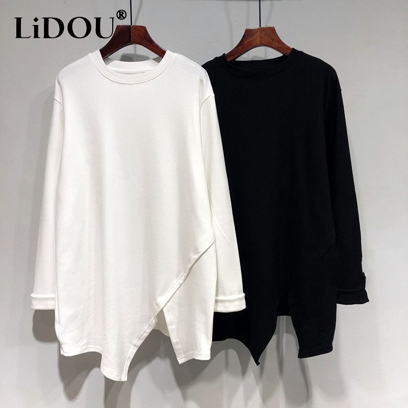 Herfst Winter Mode Effen Kleur Casual Lange Mouw T-Shirts Vrouwen Losse Elegante Halflange Pullovers Plus Fluwelen Warme Tops