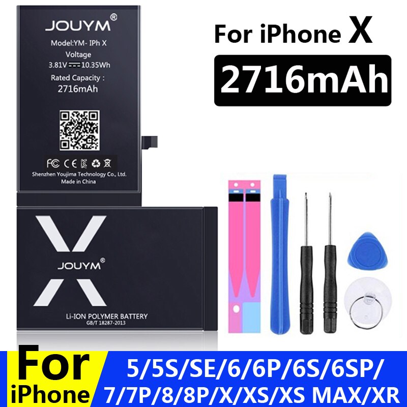 Jouym Batterij Voor Iphone 6 S 6 S 5 S 5 Se 7 8 Plus Originele Hoge Capaciteit Bateria Vervanging batterie Voor Iphone X Xs Max Xr 7P 8