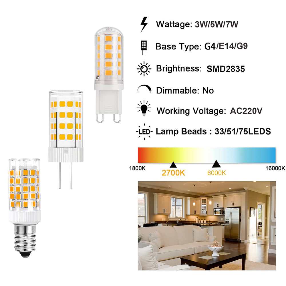 Ampoule Led tubulaire G9 G4 E14, 2 pièces, 220V 3W 5W 7W, en céramique 2700K 6000K, lampe à lave sel, ampoules de remplacement pour maison Docor