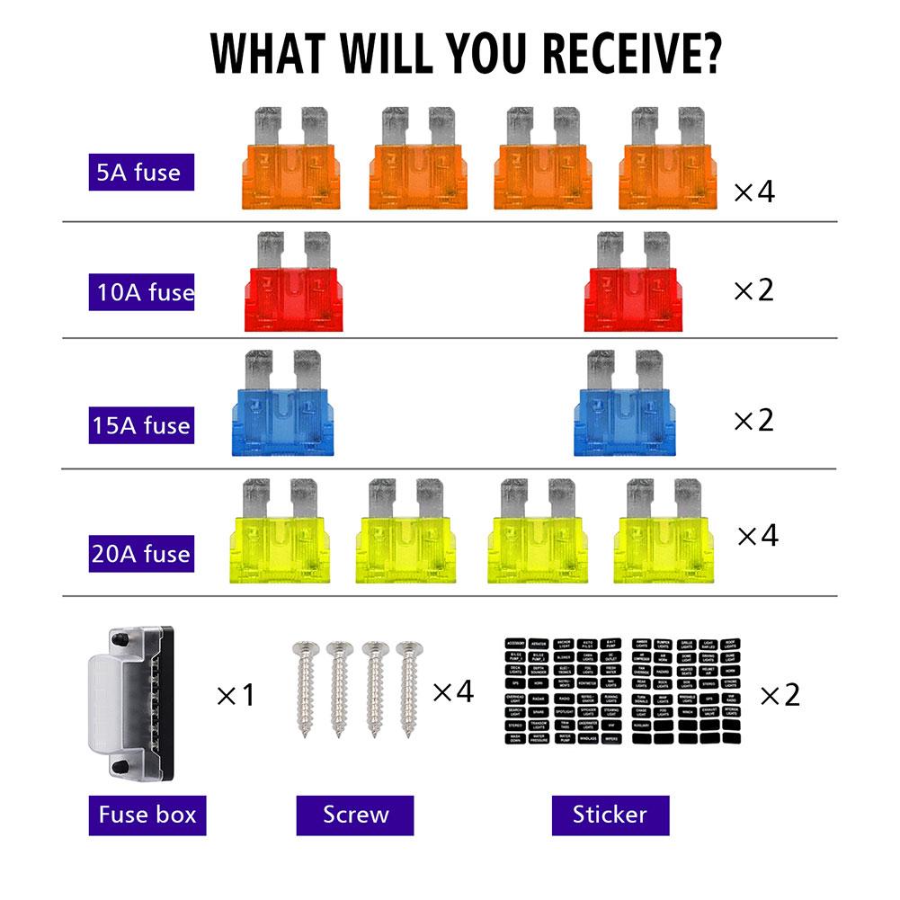 Car Plastic Fuse Box 6 Ways Flame Retardant Fuse Holder With Double Fuses For Auto Car Boat Marine Trike